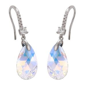 Rhodium Plated Teardrop AB Drop Earrings with Swarovski Crystals